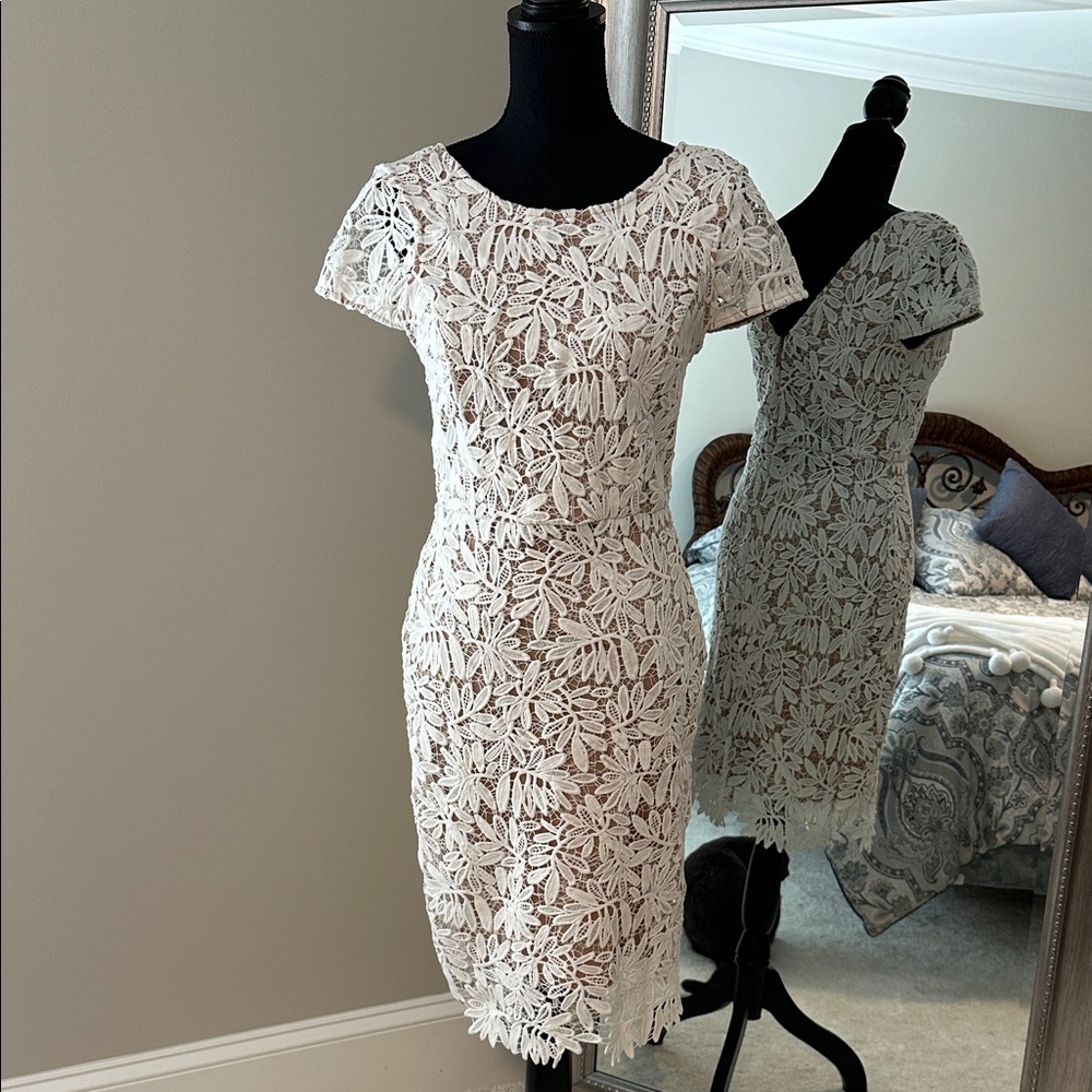 Chic Floral Lace Mini Dress in White